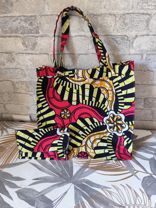 Blume. Totebag et mini portefeuille cousu main – pièces uniques.